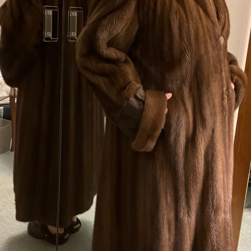 Vintage Royal Samink Real Fur Full-length Brown Coat, Wasserman & Son - Picture 3 of 12